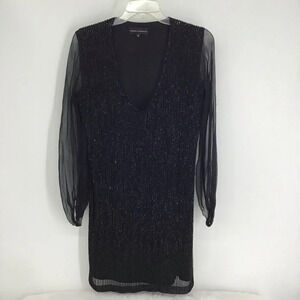 Karina Grimaldi Silk Beaded Cocktail Party Holiday Formal Dress Black LBD Size S